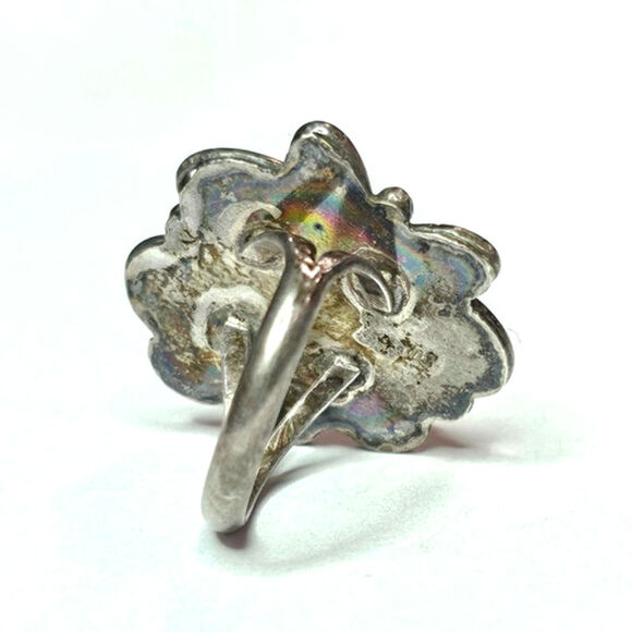 Vintage Navajo Sterling Turquoise Statement Ring Green Matrix - Picture 3 of 6